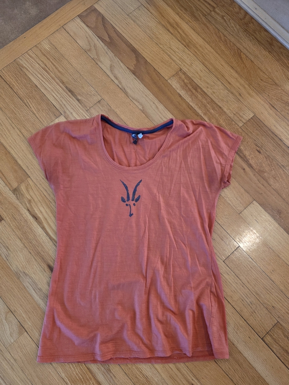 ibex Women's Short Sleeve Tee in Rust with Navy Logo